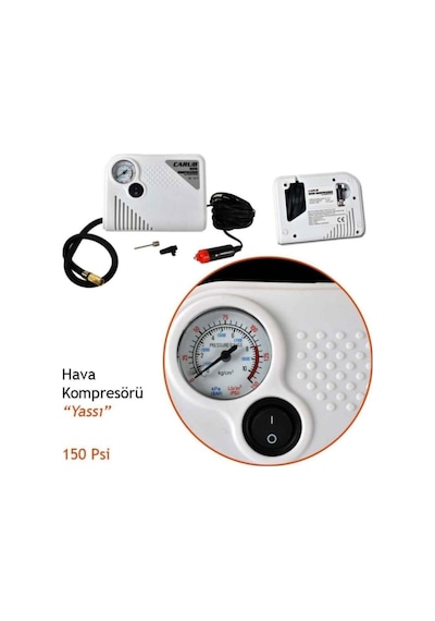 Araç Mini Hava Kompresörü 12v 150 Psi Yassı Lastik Şişirici