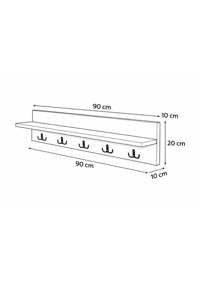 90 Cm 5 Kancalı Duvara Monte Askılık Beyaz