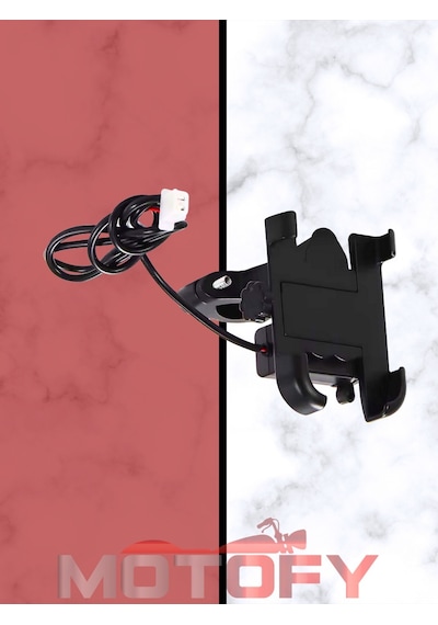 Yandan Ayarlı Usb Şarj Çıkışlı Motosiklet Gidon Telefon Tutucu Alüminyum