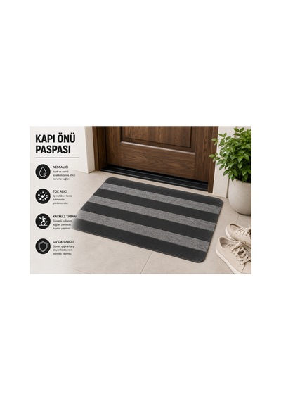 Delta Cc001a Gri Kaymaz Taban Nem Alıcı Toz Alıcı Kapı Önü Paspası Uv Dayanıklı 45x70 Cm