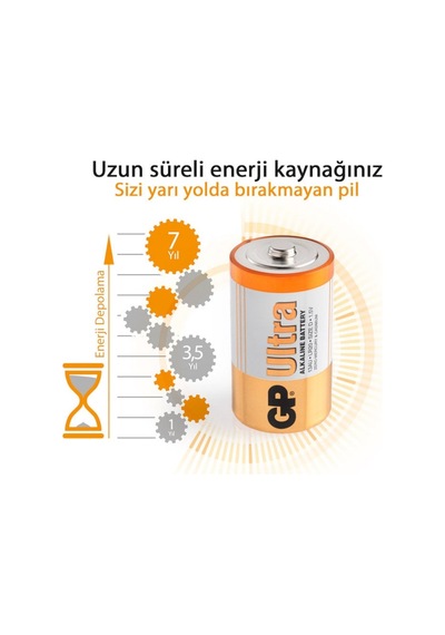 Gp Gp13Au-U2 Lr20/E95 Ultra Alkalin Büyük Boy D Pil 2'li