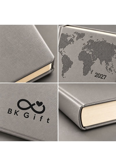 Logonuza Özel 25 Adet 378 Termo Deri Ajanda 2027 - Günlük Kurumsal Ajanda 16x24 Cm Gri