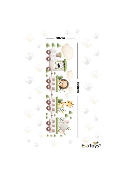 Tren Ve Hayvanlar Temalı Sticker Çocuk Odası Duvar Süsü 30x100 Cm Eğlenceli Sticker Seti