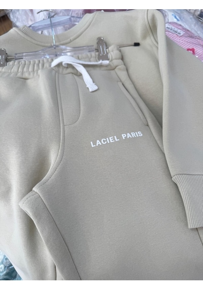 Magu Kız Çocuk Pamuklu Oversize Sweatshirt Eşofman Alt Takım - Rahat Ve Şık Krem