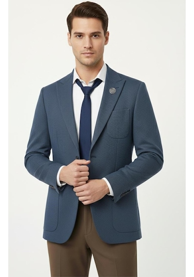 Presto Erkek Slim 6 Drop Örme Torba Cep Ceket Mavi 1639-004 Mavi
