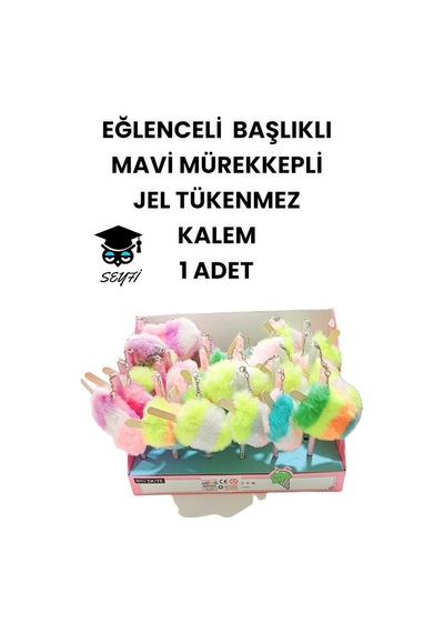 Eğlenceli Başlıklı İnce Uçlu Jel Tükenmez Kalem Mavi Mürekkep 18