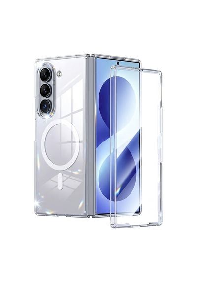 Caseonn Samsung Uyumlu Galaxy Z Fold 6 Kılıf Magsafe Özellikli Sararmaz Kristal Sert Kapak Şeffaf