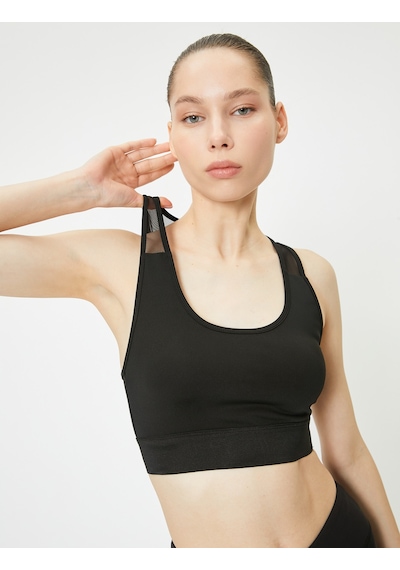 Koton Tül Detaylı Spor Sütyeni Kaplı Slim Fit Siyah 4sak30207nk