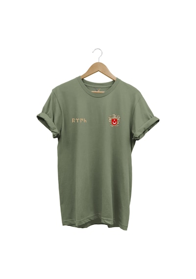 Türk Bozkurt Baskılı Bozkurt Sembolü Türkiye Ve Türk Bayrağı Kurt Regular Fit %100 Pamuk T-shirt Haki