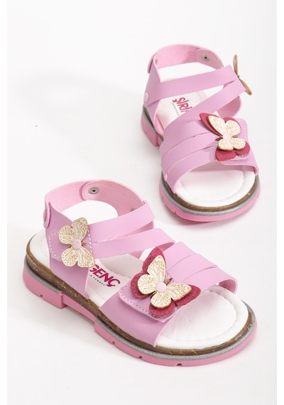 Dilimler Ayakkabı Şirin Genç Ortopedik Kelebek Pembe Kız Çocuk Sandalet-4143