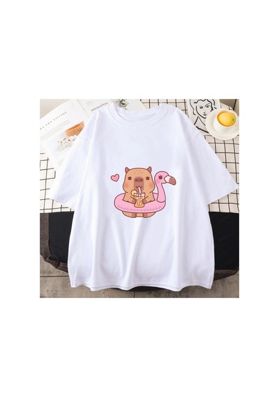 Tarzsokak Beyaz Capybara İçmeyi Seviyor Kabarcık Çay Yaz Gelgit Anime Baskı %