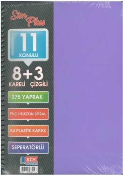 Sımplus A4 8+3 275 Yp Plastik Kapak Ayraçlı Defter Eflatun