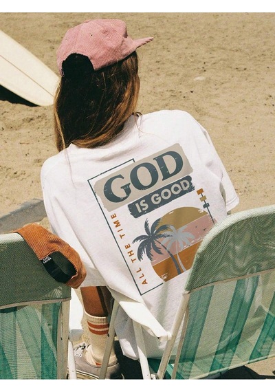 God Is Good T-shirt - Beyaz Baskılı Oversize Bisiklet Yaka Kısa Kol Tişört Beyaz