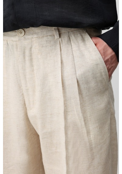 Antioch Keten Karışımlı Erkek Baggy Pantolon Ekru