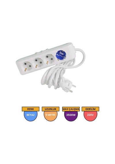 Viko 90113405 Multi-Let Topraklı Çocuk Korumalı Grup Priz 4'lü 5 M Beyaz