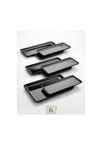 6 Adet 16x33 Cm Melamin Baton Servis Sunum Tabağı Makinede Yıkanabilir Dikdörtgen Siyah Siyah