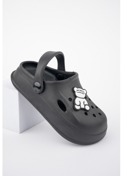 N Moda Unisex Çocuk Figürlü Sticker Sandalet-terlik Siyah