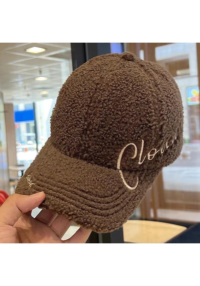 Valkyrie Peluş Şapka Kadın Erkek Unisex Kışlık Şapka Cloud Nakışlı Ayarlanabilir Bej Teddy Şapka Koyu Kahve Koyu Kahverengi