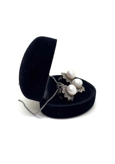 Oya Silver Markazit Işıltılı İnci Açan Gümüş Çiçek Set & Takım