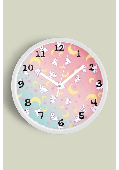 Sevimli Tavşan Tasarımı Çocuk Odası Duvar Saati - 25cm - Önü Camlı Beyaz Kasa - Sessiz Mekanizma-jh0719 Beyaz