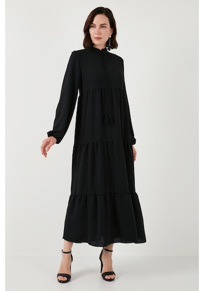Lela Modest Regular Fit Dik Yaka Uzun Bayan Elbise 611El545 Siyah