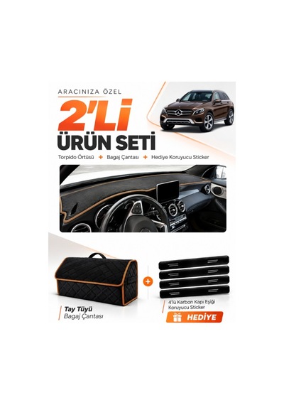 E-biz Mercedes Glc 2015-2020 Uyumlu Torpido Örtüsü + Tay Tüyü Çanta - Siyah-kahverengi - Mb015