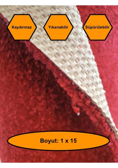 Kırmızı Kalın Yolluk, Kaydırmaz Tabanlı Dayanıklı Yolluk, 1x15 Metre