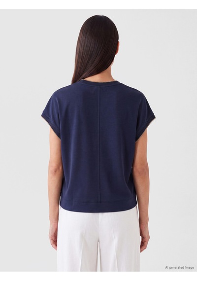 Lcw Everyday Lacivert V Yaka Oversize Kadın Tişört