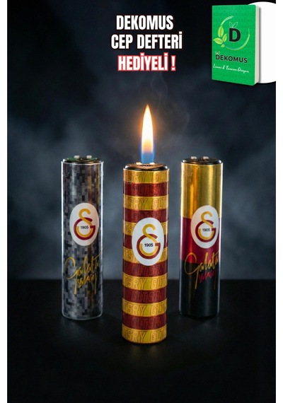 "dekomus Cep Defteri Hediyeli" Lisanslı Galatasaray "tekli" Metal Kılıf Taşlı Çakmak Altın