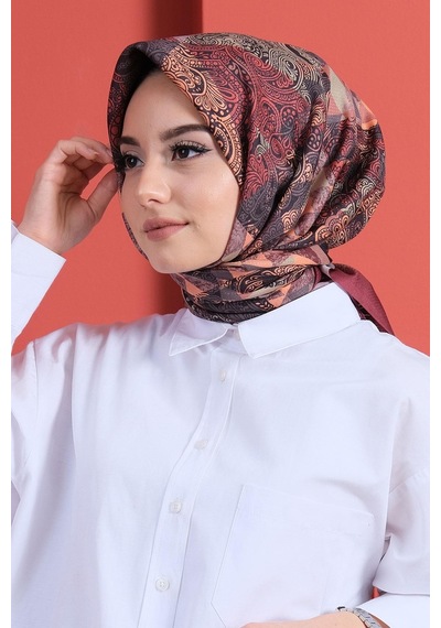 Afvente Paisley Desen Bordo Pamuk Eşarp