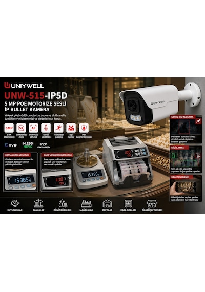 Unıywell Unw-515-ıp5d 5 Mp Poe Motorize Sesli Ip Bullet Kamera 5x Optik Zoom, Otomatik Netleme, Akıllı Analiz