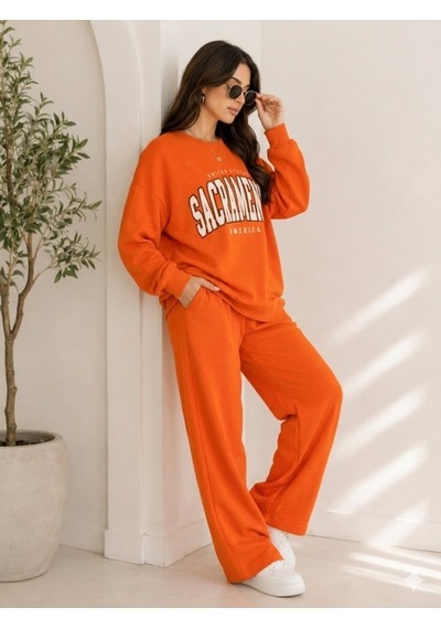 Stsahra Kadın Turuncu Bisiklet Yaka Sweatshirt Stsahra Kadın Turuncu Bisiklet Yaka Sweatshirt