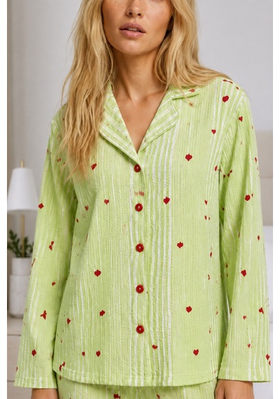 Kadın Ev Giyimi Rahat Yeşil Pijama Takımı 4660