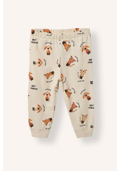 Defacto %100 Pamuk Uzun Kollu Bisiklet Yaka Üst Jogger Alt Hayvan Baskılı 2li Pijama Takımı Erkek Bebek H6537a526aubg734 Bej-bg734