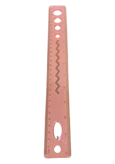 30cm Şeffaf Pembe Plastik Cetvel Zigzag Ve Şablon Delikli Okul Cetveli 0