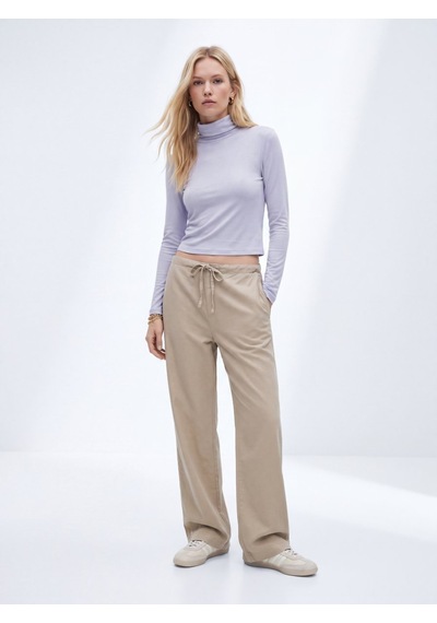 LTB Relaxed Fit Tencel Beli Bağlamalı Açık Bej Pantolon