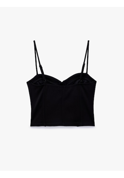 Koton Slim Fit Viskon Kalp Yaka Askılı Korse Crop Bluz Siyah 7wal30047ık