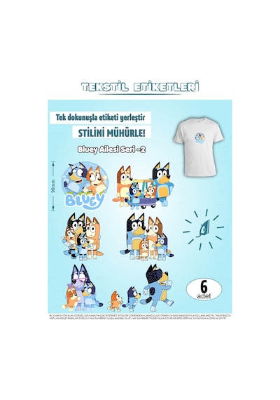 Ütü İle Yapışan Kıyafet Etiketi Bluey Serisi -2 6lı Set Karışık