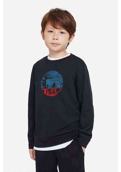 Tshirthane Stranger Things The Upside Down Baskılı Unisex Çocuk Siyah Sweat Siyah