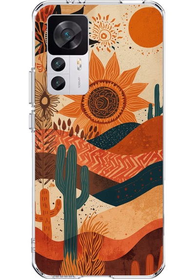 Xiaomi Mi 12t-12t Pro Uyumlu Etnik Güneş Ve Mandala Figürlü Toprak Tonları Baskılı Silikon Kılıf Renkli