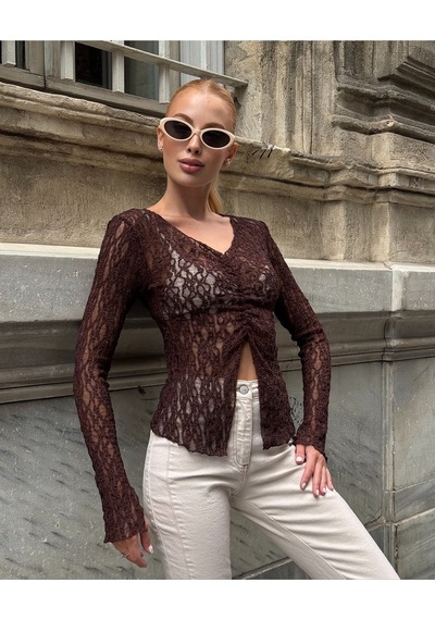 Mamayaga Kadın V Yaka Full Esnek Dantel Bürümcük Spor Şık Tasarım Asimetrik Kesim Gece Bluzu Kahverengi Mamayaga Kadın V Yaka Full Esnek Dantel Bürümcük Spor Şık Tasarım Asimetrik Kesim Gece Bluzu Kahverengi