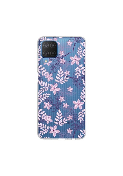 Samsung Galaxy Uyumlu M12 Kapak Floral Pudra Tasarımlı Şeffaf Silikon Kılıf