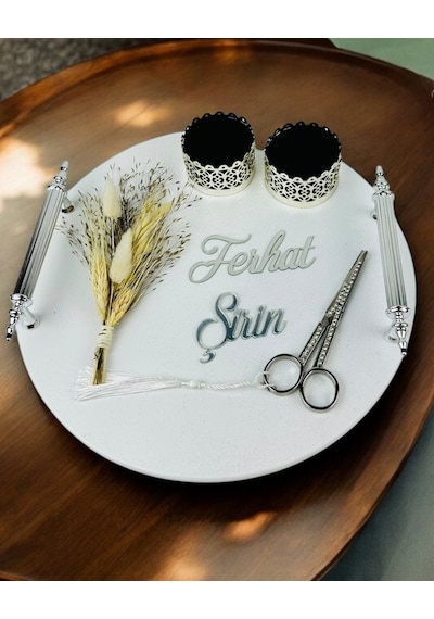 Adoration Polyester Gümüş Söz Nişan Tepsisi Siyah Siyah
