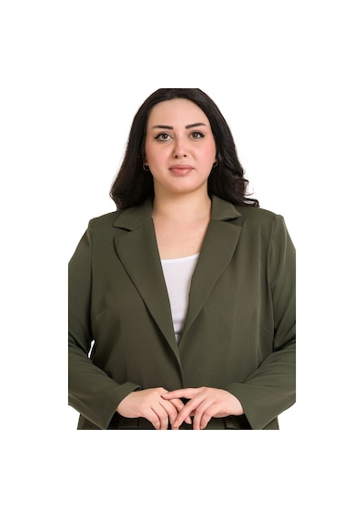 Disentis Büyük Beden Mono Yaka Süs Cep Kapaklı Haki Astarsız Kadın Ceket