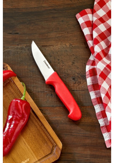 Cooker 25 Cm Paslanmaz Çelik Kasap Bıçağı Kırmızı Ckr4596