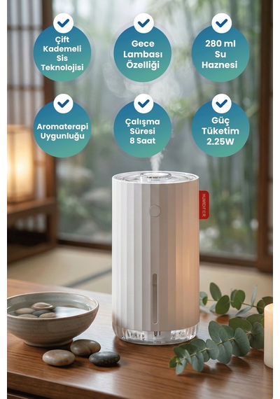 Kablosuz Şarjlı Hava Nemlendirici Oda Kokusu Difüzörü - 280 Ml Led Işıklı Hf02