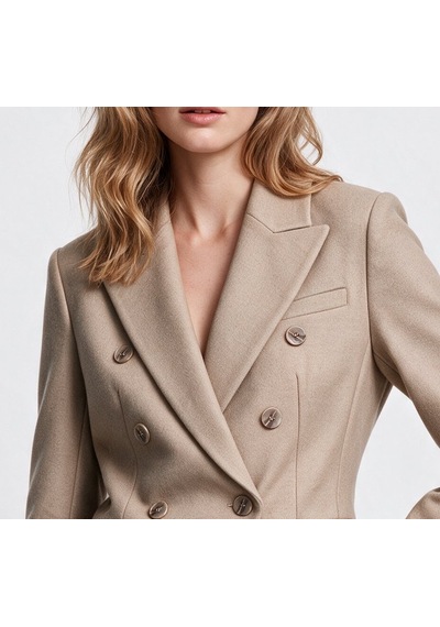 Ekol Kadın Kruvaze Çentikli Yaka Düğme Detaylı Uzun Kollu Blazer Ceket Kum