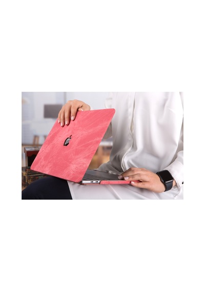 Apple Macbook Uyumlu Pro 13 Kumaş Dokulu Soft Touch Sert Hard Case Usb-c Darbe Çizilme Koruyucu Kılıf Pembe