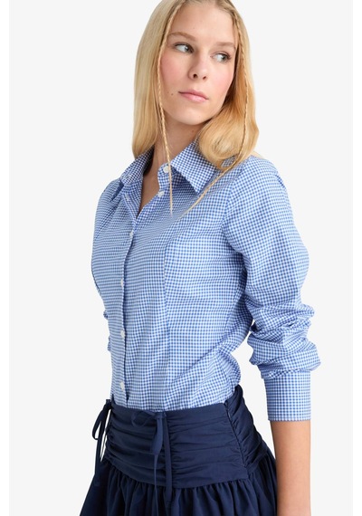Defacto Coool Fitted Poplin Uzun Kollu Gömlek G0996ax25aube439 Mavi