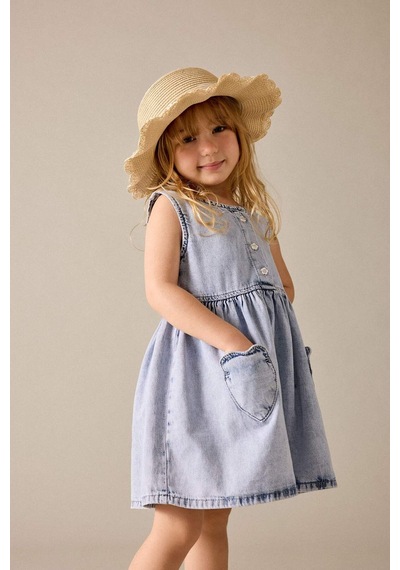 Defacto Aplike Kolsuz Jean Elbise Kız Bebek H6590a526hsnm39 Mavi-nm39
